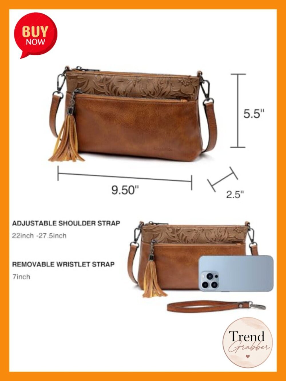 Vintage Western Crossbody Handbag Small Vegan Leather Clutch Wristlet - Picture 3 of 6